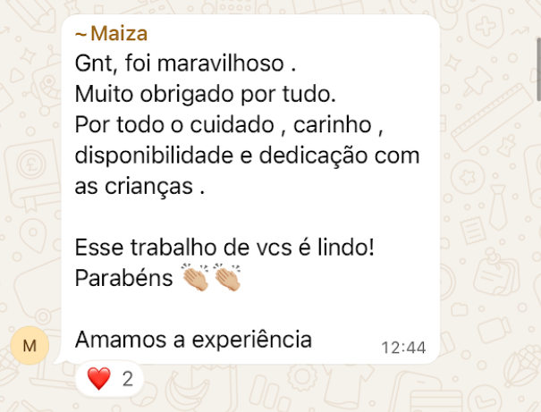 Depoimento de Maiza sobre o cuidado e carinho com as crianças