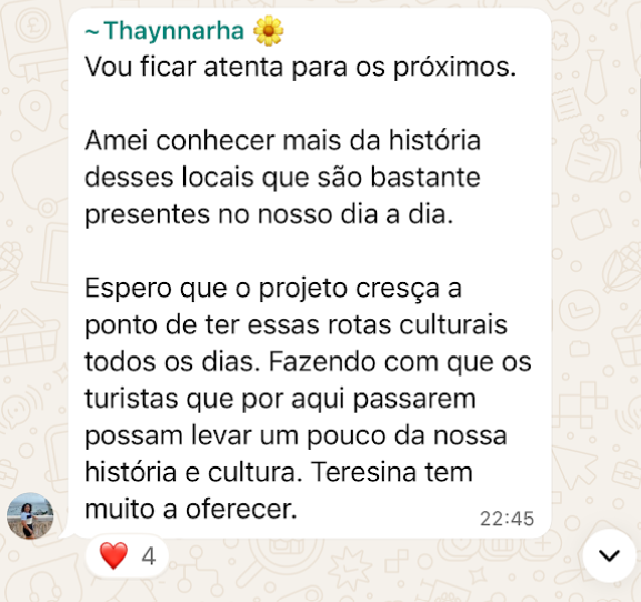 Depoimento de Thaynnarha sobre as rotas culturais