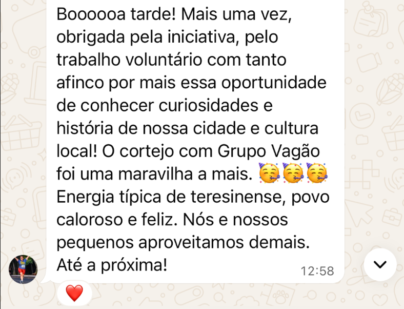 Depoimento de participante sobre o cortejo com o Grupo Vagão