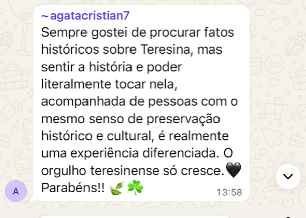 Depoimento de Ágata sobre sentir e tocar a história de Teresina